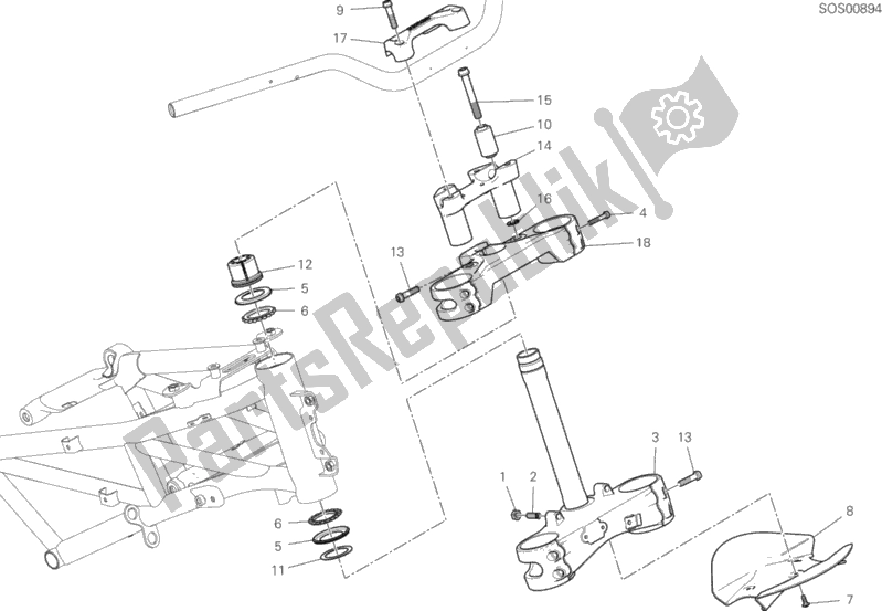 Alle onderdelen voor de Balhoofdbasis Montage van de Ducati Multistrada 950 S USA 2020